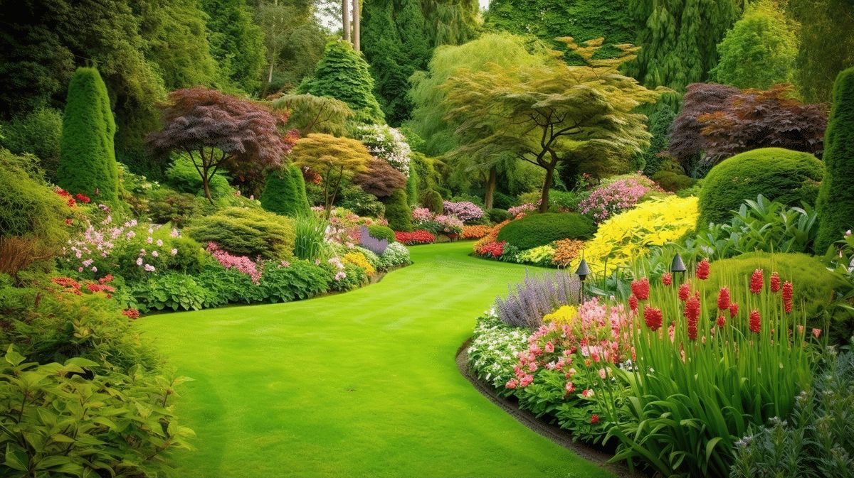 Jardin aménagé avec allées et massifs